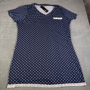Agnes Orinda Womens Plus 3X Polka Dot Nightgown Navy Blue Lace Trim Sleep Dress